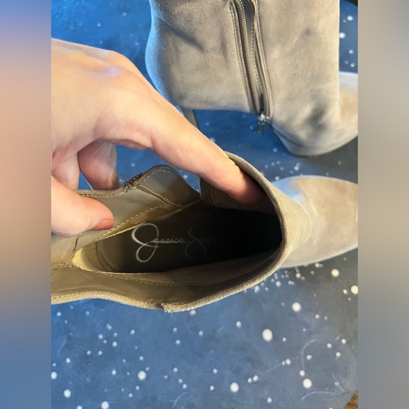 Jessica Simpson bootie heels pumps ankle boots sz 9 tan taupe - Picture 3 of 10